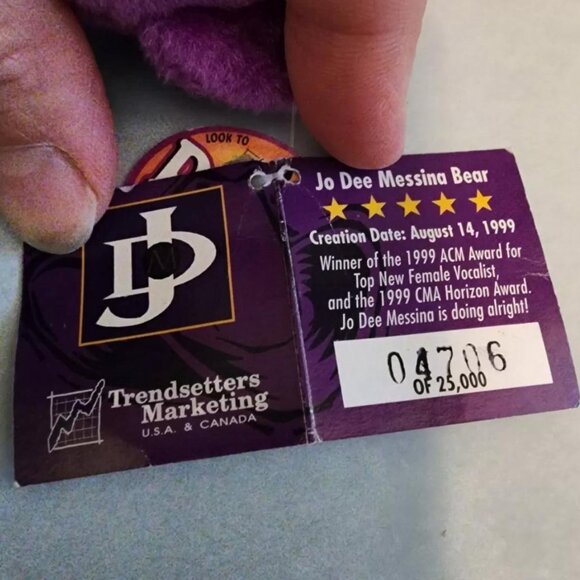 RARE BEANIE BEAR Country Music JoDee Messina Collectible Bear Limited Edition - Picture 10 of 10